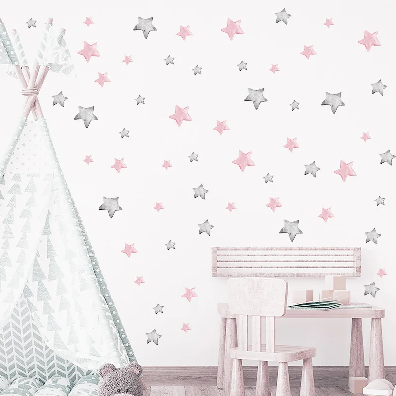 Pink Grey Stars DIY Removable Wall Stickers