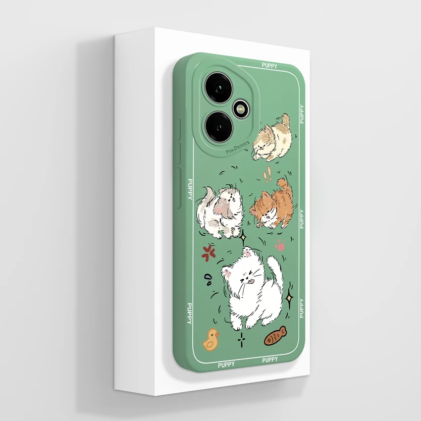 Cute Cat Pattern Soft Silicone Phone Case with Screen Protector - Anti-Slip Shell