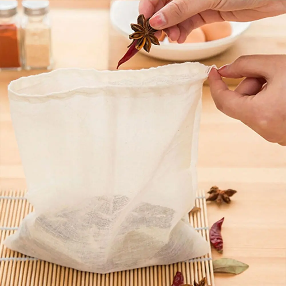 Description Picture 4 of itemCotton Cloth Bag Reusable Locking Spice Strainer Mesh Filter Chinese Medicine Herbal Ball Cooking Tools Colander Soup Tea Bag
