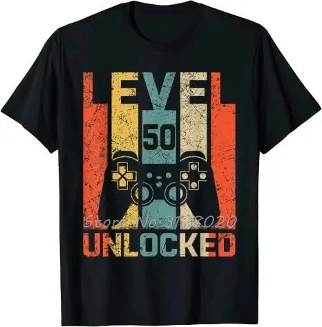 Vintage 50. Geburtstag Spiel Level 50 entsperrt 50 Jahre alt Gamer T-Shirt Videospiele Retro Fiftieth B-Day T-Shirt Herren T-Shirt Tops – Detail 3