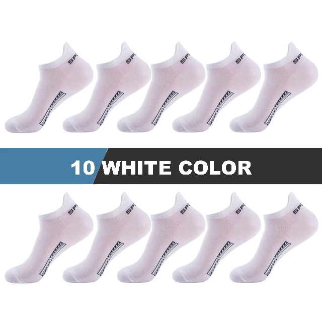 10Pairs/Lot High Quality Men Socks Ankle Breathable Cotton Sports Socks Mesh Casual Athletic Summer Thin Cut Short Sokken Gifts 10 white color