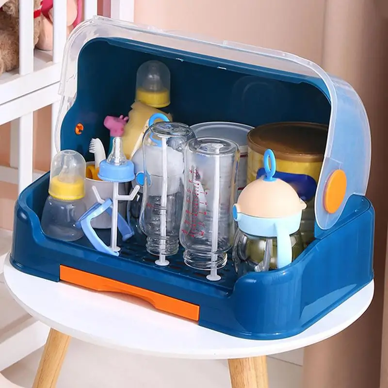 Reusable Bottle Drying Rack Dust-Proof Drainer Organizer Bottle Drying Rack With Cover And Removable Drainer Tray For Pump