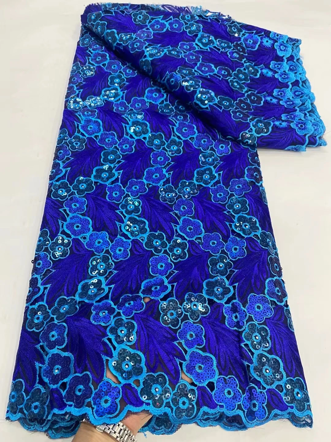 

Hot Sale Royal Blue Nigerian Sequins Mesh Lace Fabric 2023 High Quality French Tulle Lace Fabric Fashion For Bridal Prom Dresses
