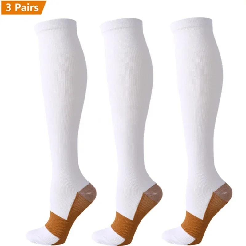 Copper Compression Knee-High Socks - Anti-Fatigue & Pain Relief, Unisex, 3 Pairs
