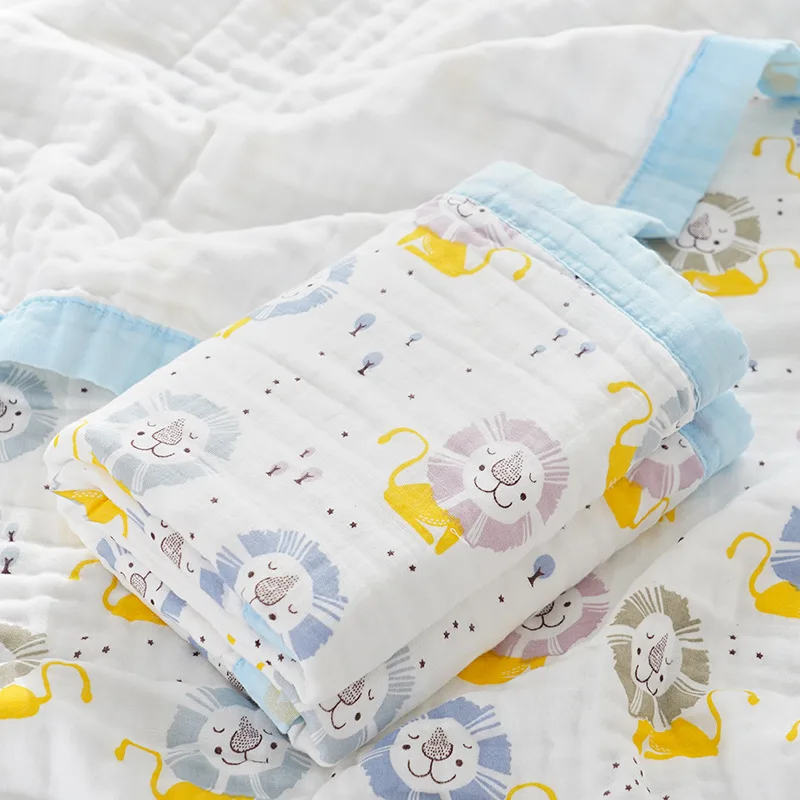 

6-слойное одеяло с мультяшными животными для новорожденных, хлопковое постельное белье, Аксессуары для младенцев, одеяло для коляски, покрывало для постельного белья