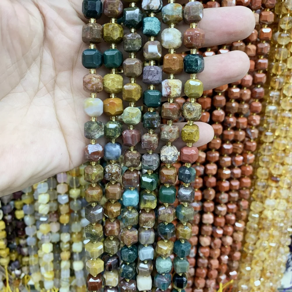 Großhandel mit natürlichen Pflaumen-Turmalin, 8 mm, facettierter Würfel, lose Perlen, Ozean-Achat-Edelsteine für Schmuckherstellung, DIY-Armband, Halskette – Detail 26