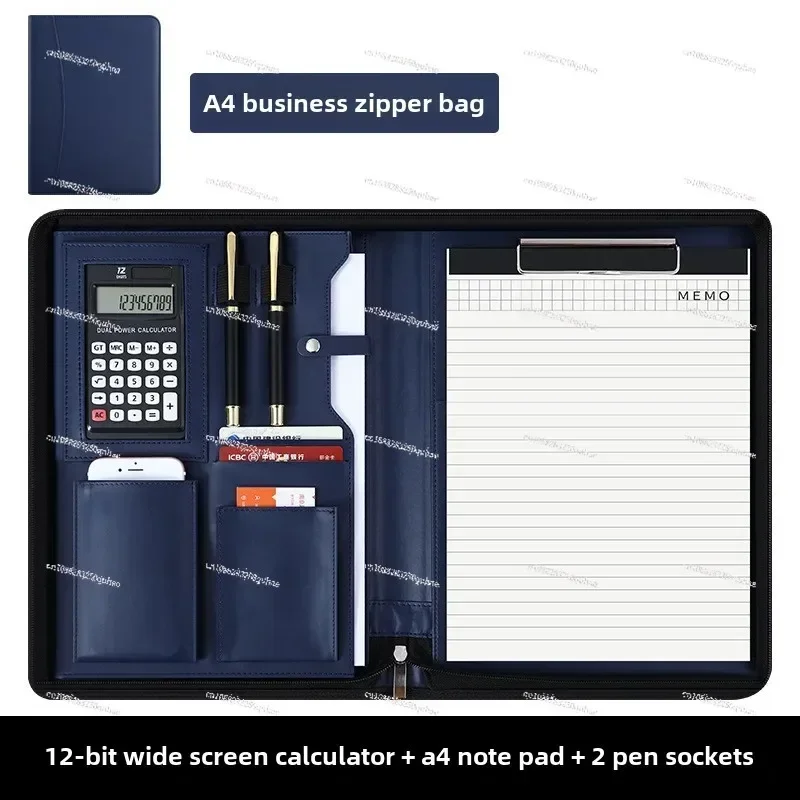 A4 Multifunctional Manager Folder Transparent Zipper Bag Writing Board Business Data Leather Storage Folder