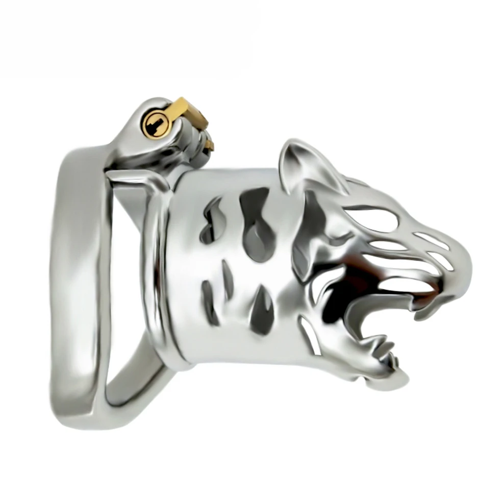 

Tiger Head Stainless Steel Cock Cage Curved Ring Male Chastity Device Penis Lock Sex Toys For Men Adult Sex Game Drop Shipping