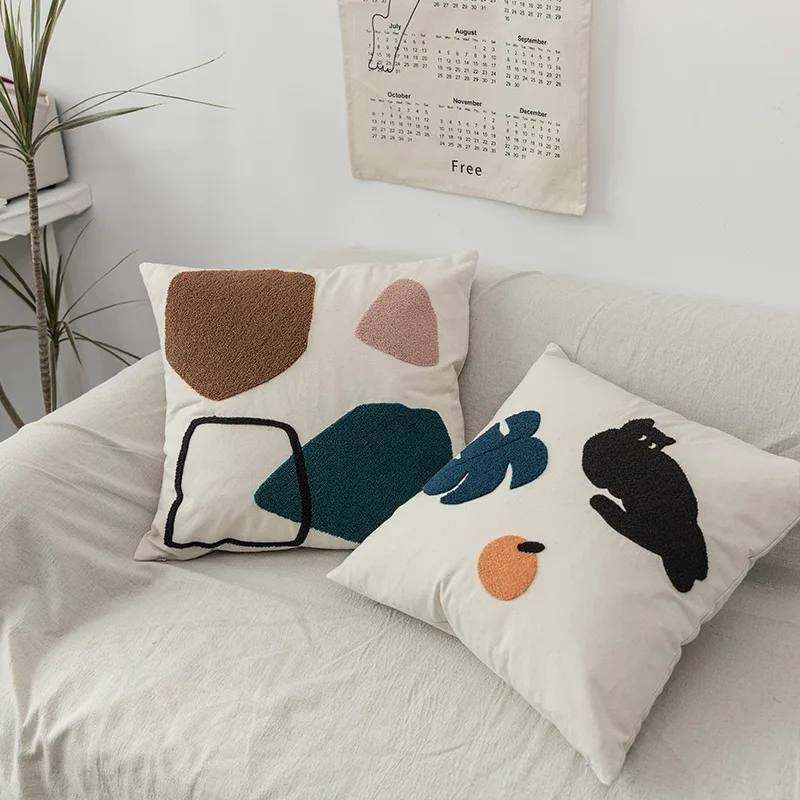 

Домашняя простая Подушка с геометрическим рисунком, красивое Хлопковое полотенце, подушка с вышивкой, декоративная подушка в скандинавском стиле, наволочка для дивана