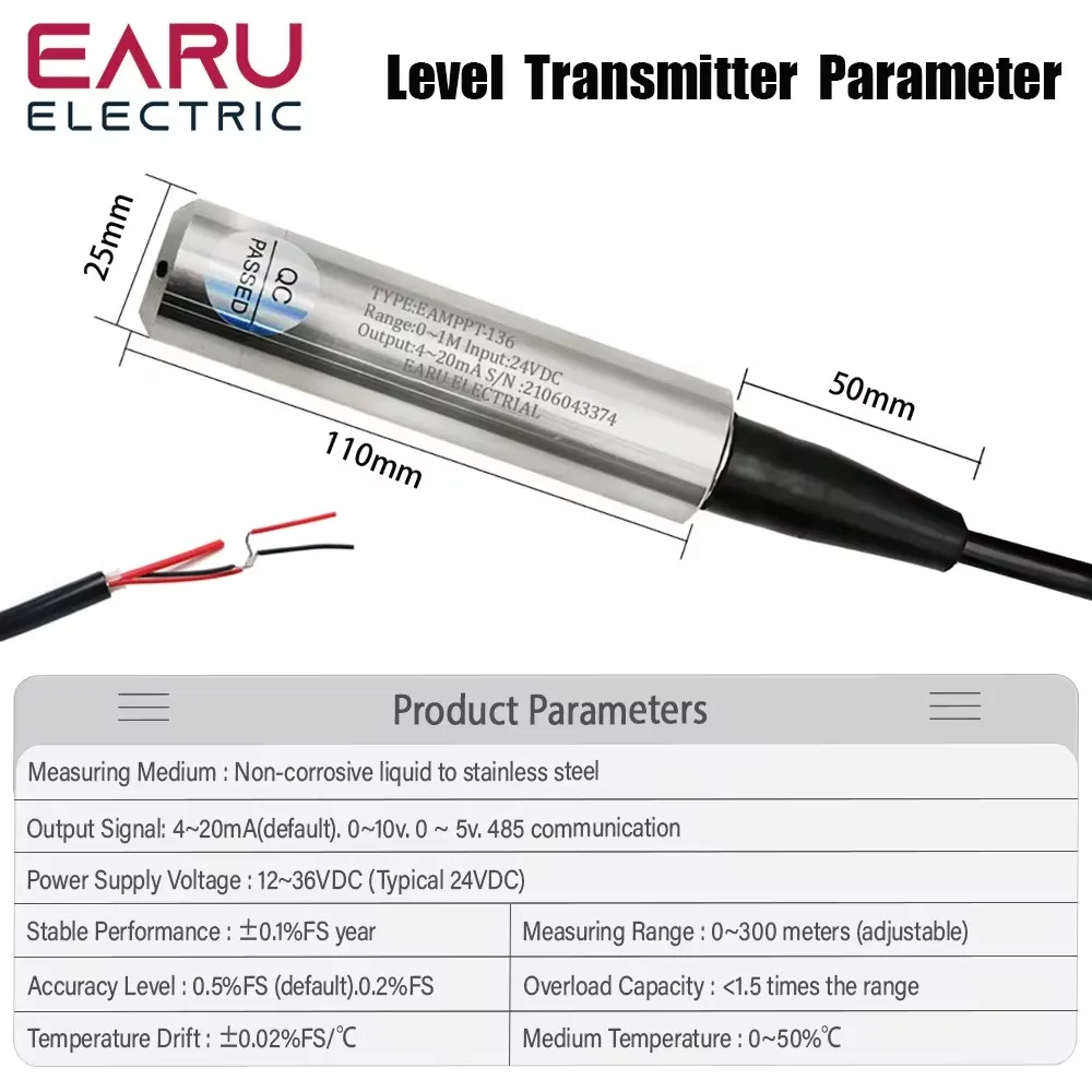 Integral Liquid Oil Water Level Sensor Probe Transmitter 1set 4-20MA Output Detect With Smart Controller Float Switch Alarm Pump