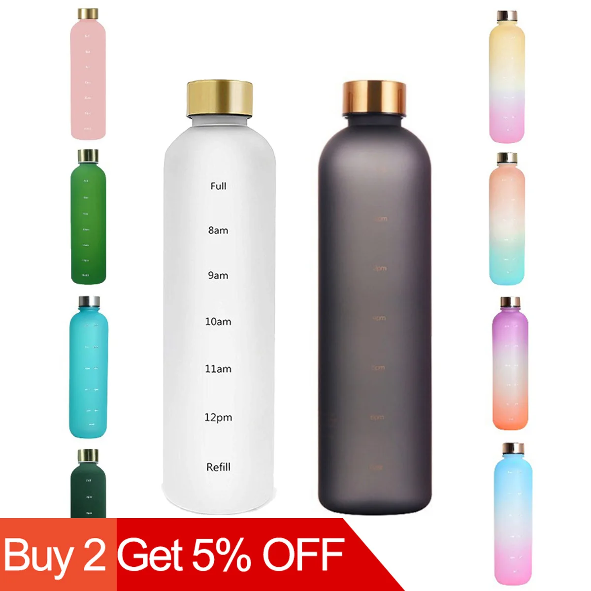 1L Water Bottle Time Marker 32 OZ Fitness Sports Outdoor Travel Portable Leakproof Drinkware BPA Free Frosted Drink Bottles water bottle sports water bottle sports bottle