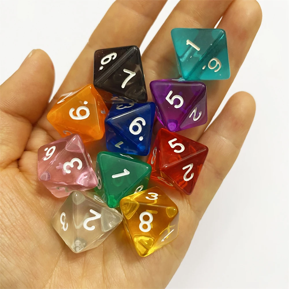 10Pcs D8 Acrylic 1-8 Number 8 Sided Polyhedral Digital Transparent Dice DND Party Board Table Board Games Dice Set 10Colors game dice dice set acrylic dice