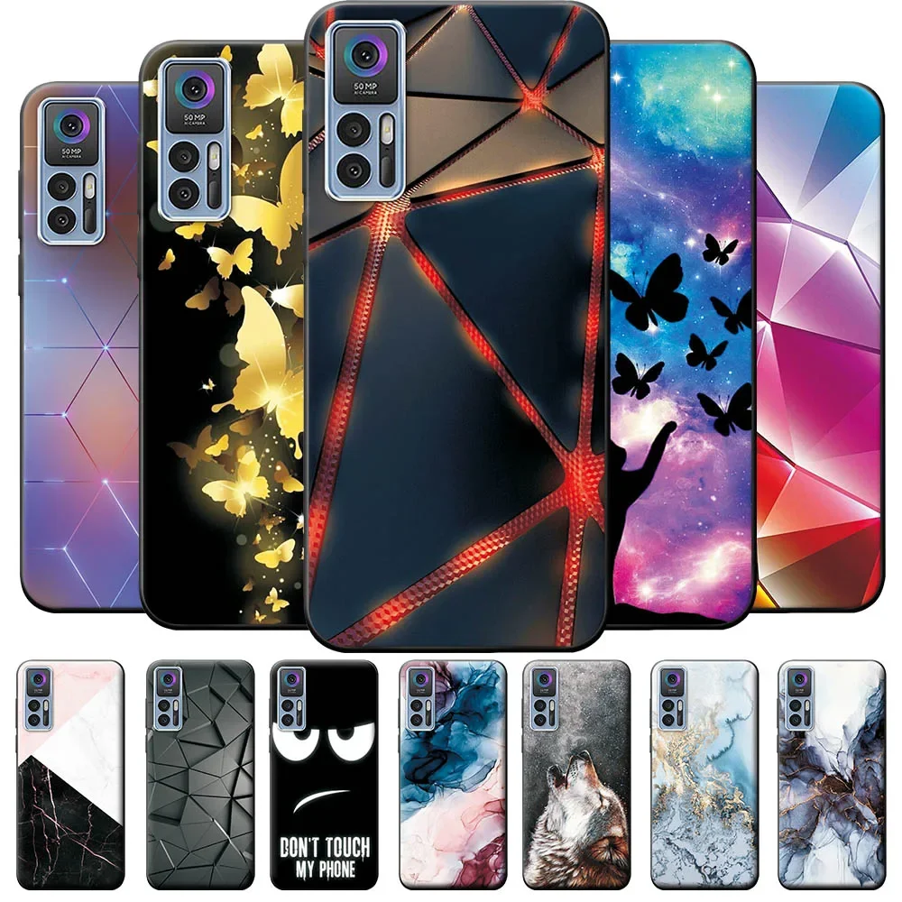Shockproof Marble Black Silicone Phone Case for TCL 30 Plus and TCL 30 5G