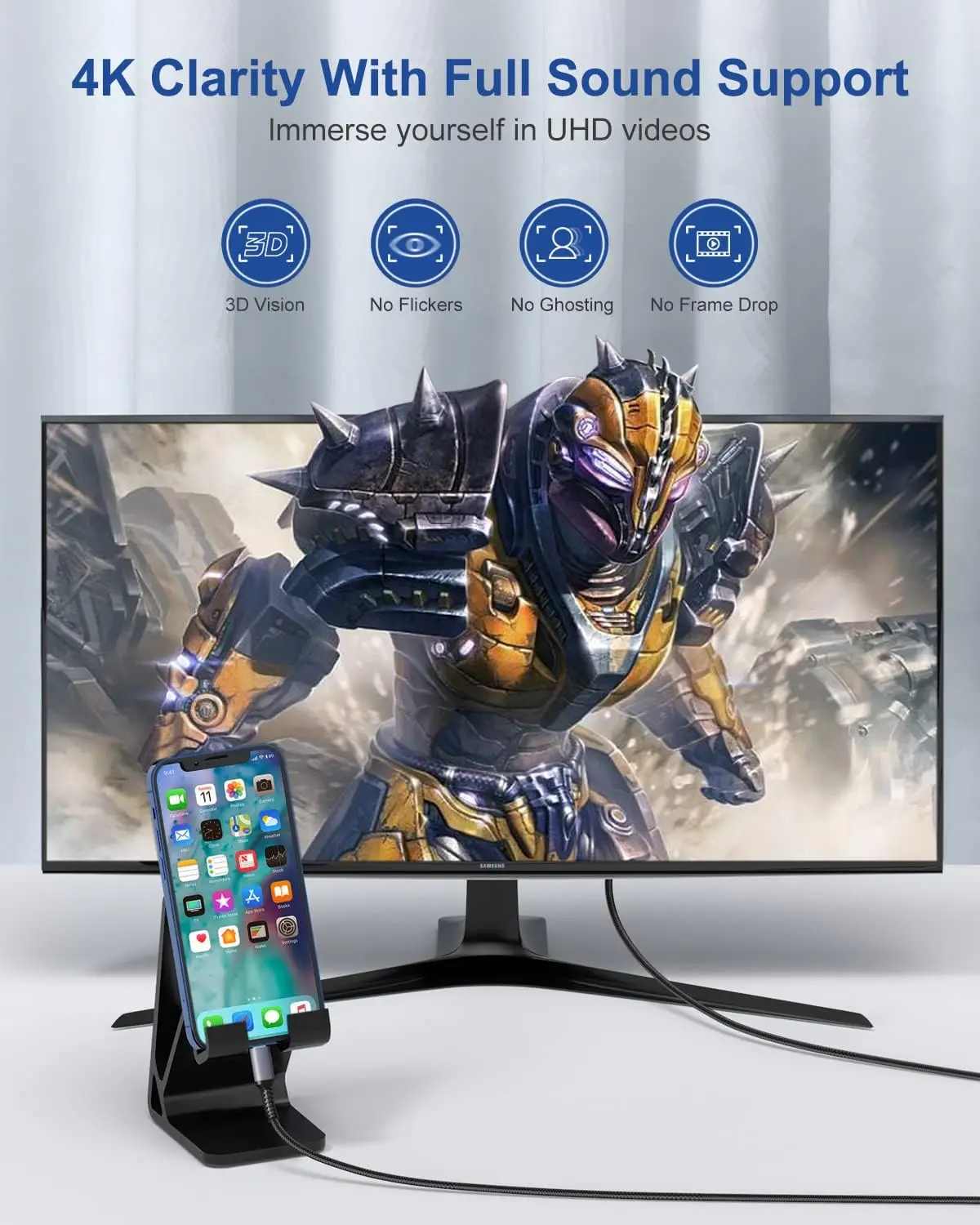 Lightning to HDMI Adapter iPhone/iPad/iPod 1080P Digital AV Sync Screen Connector HDTV/Monitor/Projector-6.6 Ft/2M