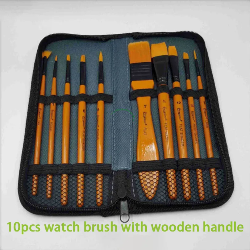 

Watch repair tool watch brush set size washing oil brush 10 sticks wooden handle watch brush bag hair brush to clean computer cl