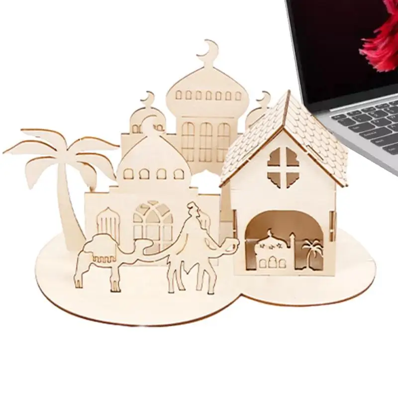 Wooden Eid Palace Puzzle DIY Eid Palace With Eid Elements Fun DIY Eid Craft And Decorations For Eid Festivals And Theme Family free shipping 5pcs lot sublimation blank sailboat metal wind chimes rnaments yard decorations for sublimation printing diy craft