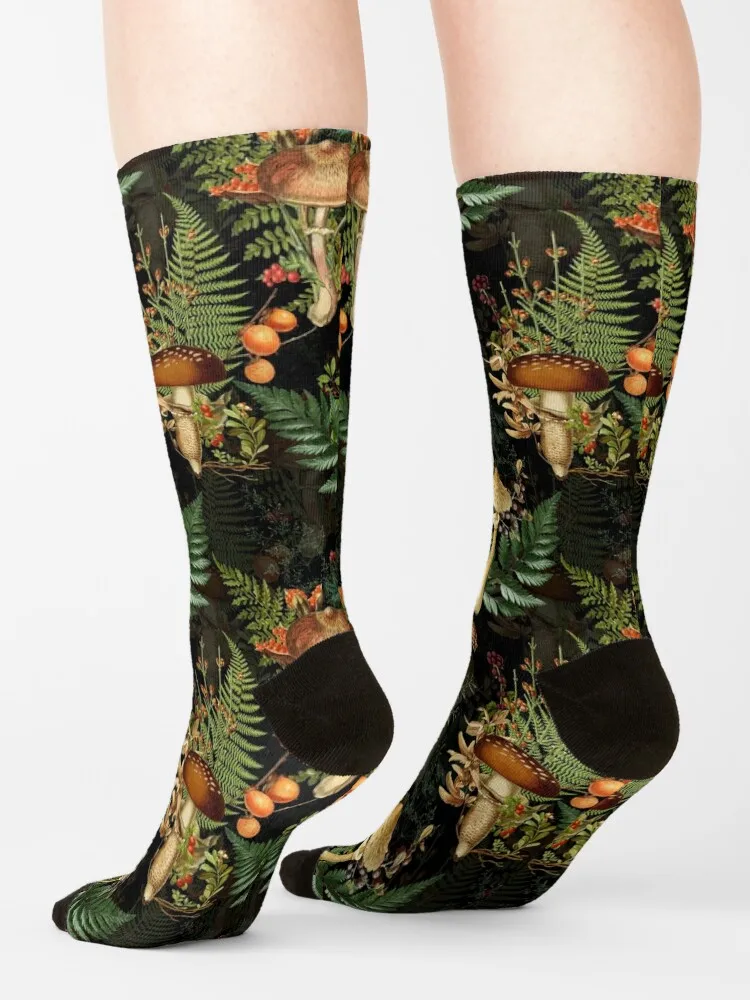 Vintage toxic mushrooms forest pattern on black Socks sports socks ankle socks Mens Socks Women's