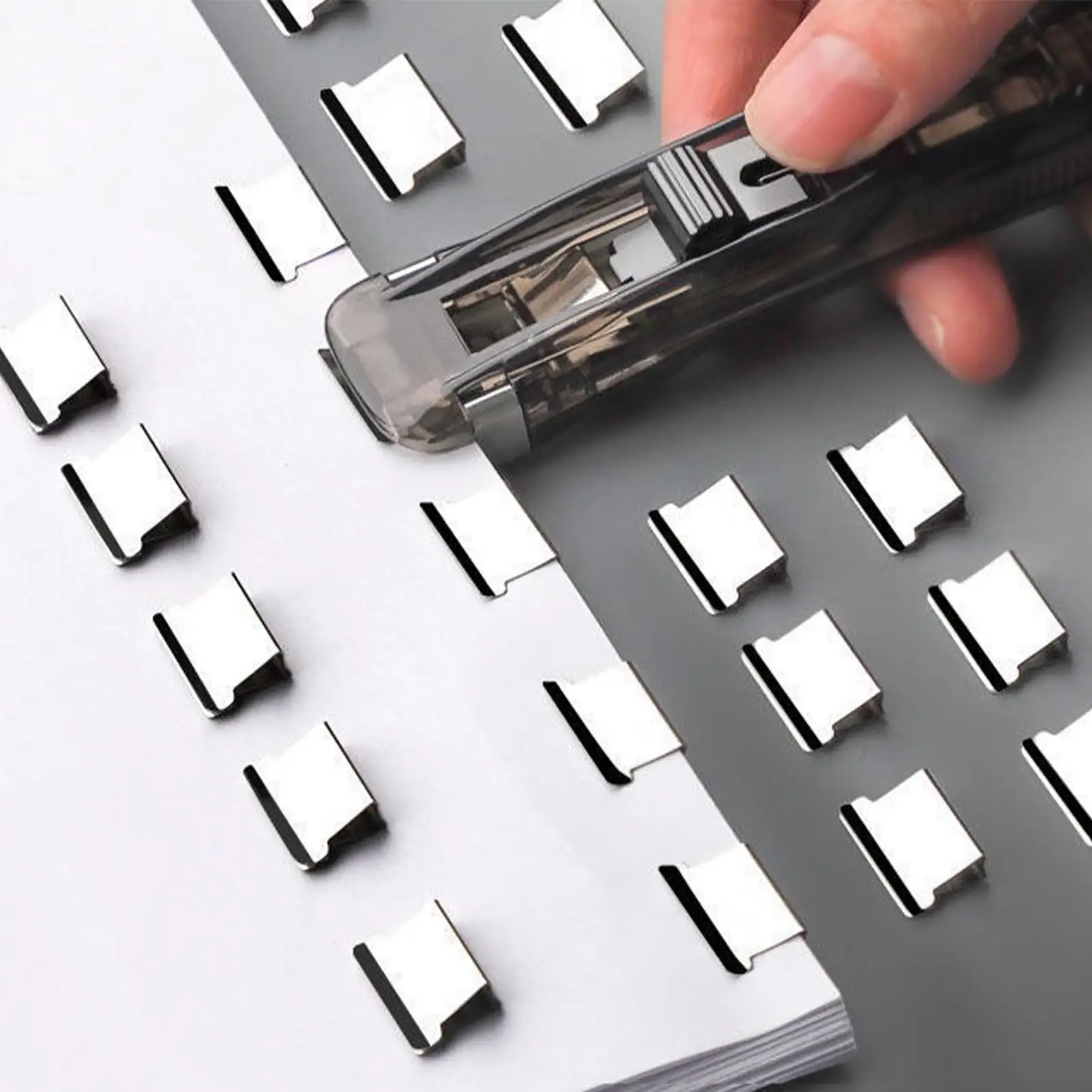 Portable Pusher Stapler With 50 Paper Clip Office Dispenser Reusable Binder Clip Stapler For Book Binding Machine Office Supplie - 2