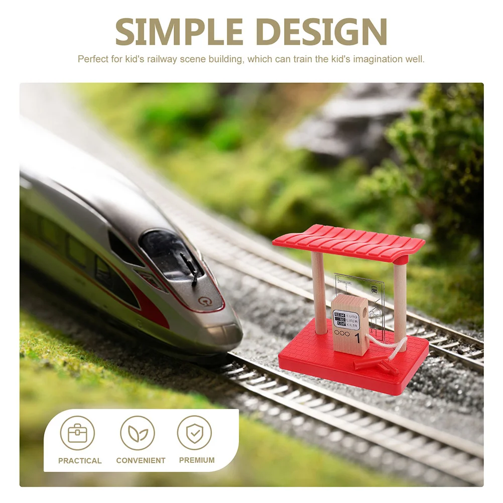 Train Track Accessories DIY Road Block Plaything Kit Toy Prop Gas Station Assembly Sand Table Ornament Plastic Wood Decor Child