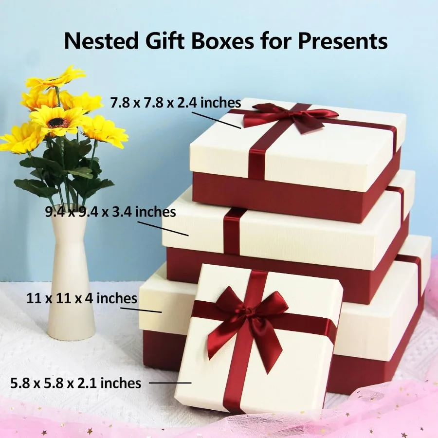 Luxury Gift Boxes with Lids for Presents Set of 4 Elegant Decorative Present Boxes Ideal for Birthday Wedding Holiday and Every