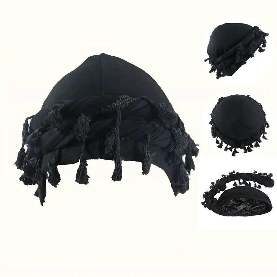 Turbante Durag In Cotone Con Fodera In Raso – Unisex, Con Nappe, Taglia Unica (49,8-59,9 Cm)