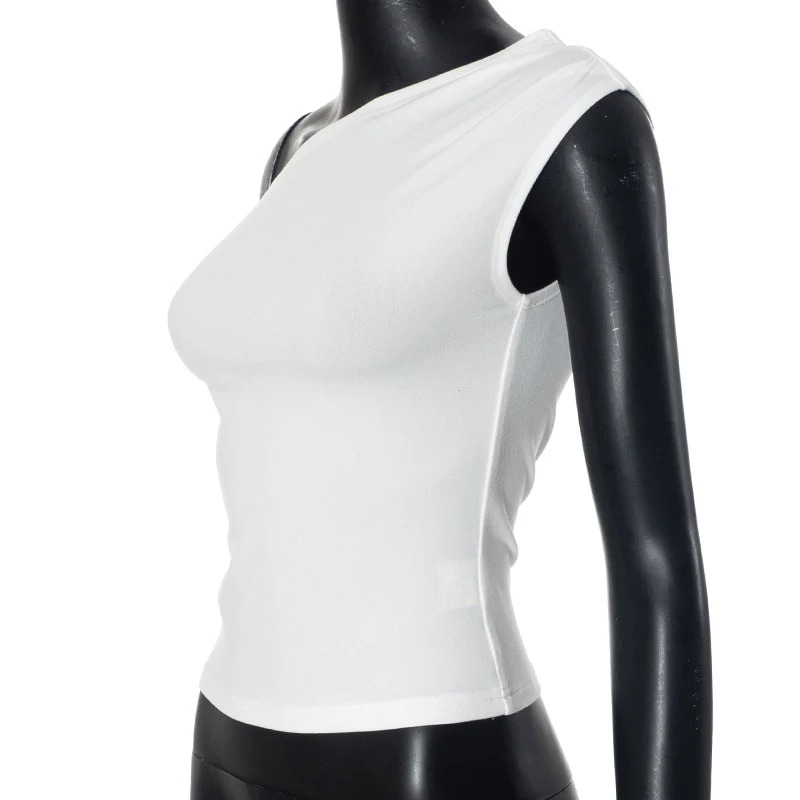 2025 المرأة الصيف Ins نمط جديد يتقلص مطوي واحد الكتف المحاصيل الأعلى عارية الذراعين تويست التعادل غير المتماثلة تي شيرت رداء علوي غير رسمي