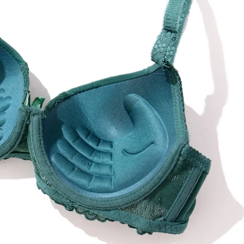 Beauwear Green Embroidred Floral Bra with Pendent Push Up Bra with Foam Pad Underwire Bras 75B 80B 85B-W8001 5