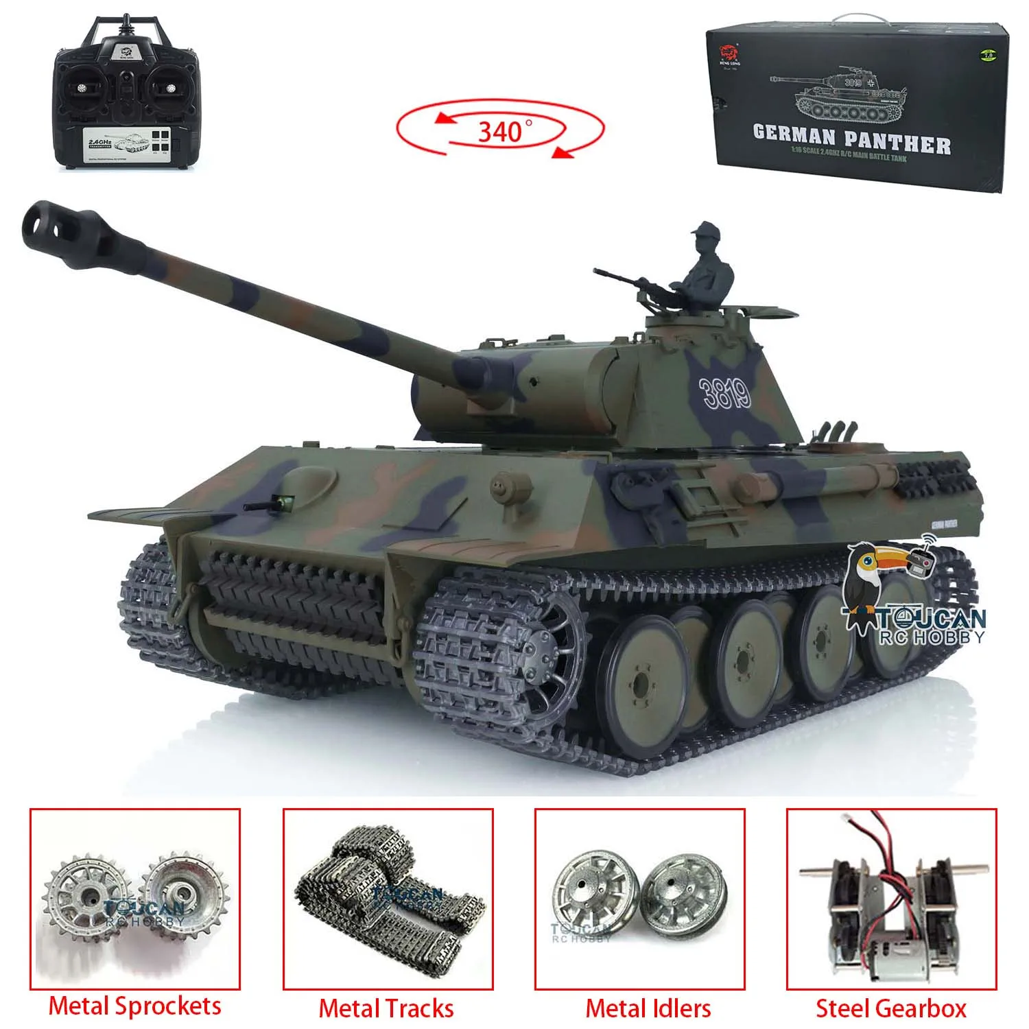 Heng Long RTR 1/16 Scale 7.0 Upgraded Metal Version German Panther V RC Tank 3819 Army BB Shoot Unit Speaker Toys Model TH17288 2