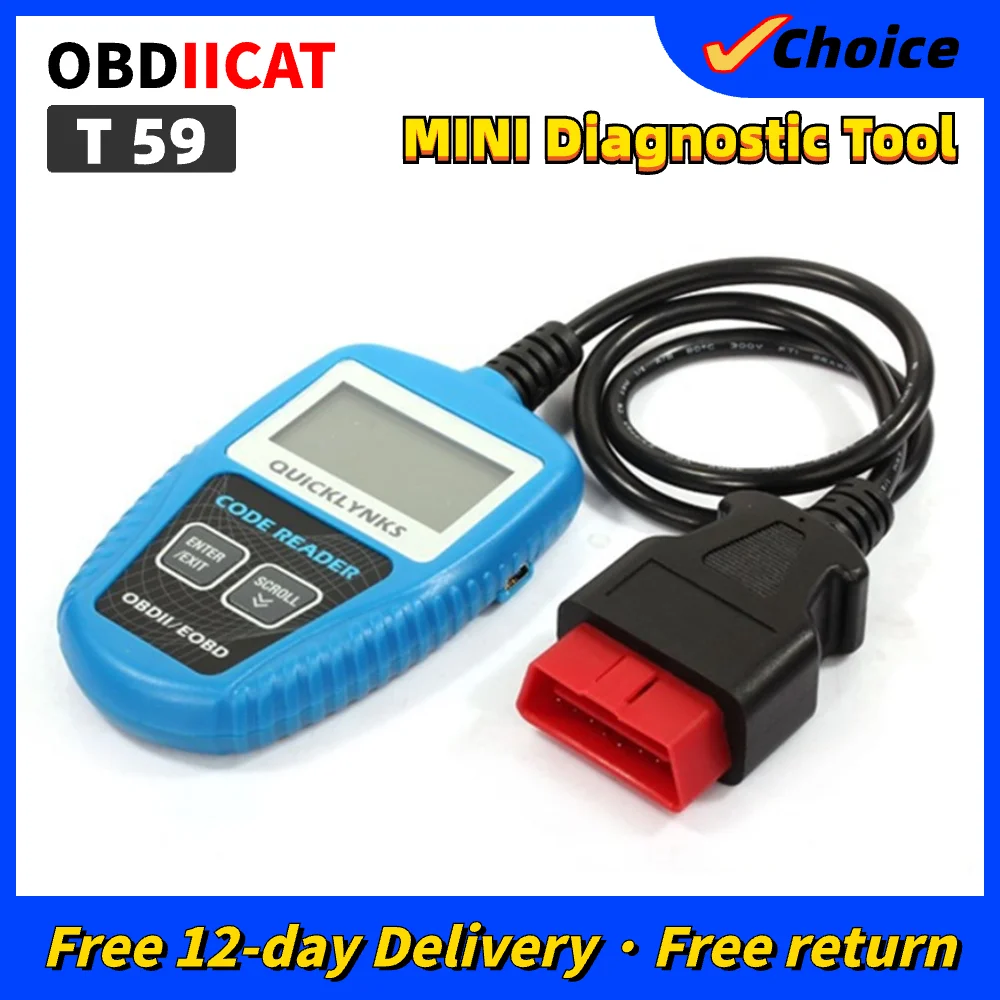 

QUICKLYNKS Multi-language T59 CAN OBDII Scanner T59 Mini Handy Auto Diagnostic Tools OBD2 EOBD JOBD Code Scanner