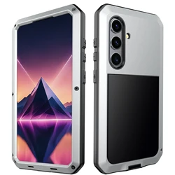 Luxury Armor Metal Heavy Duty Shockproof Protection Case for S24 Ultra(Soft Film) (Silver)