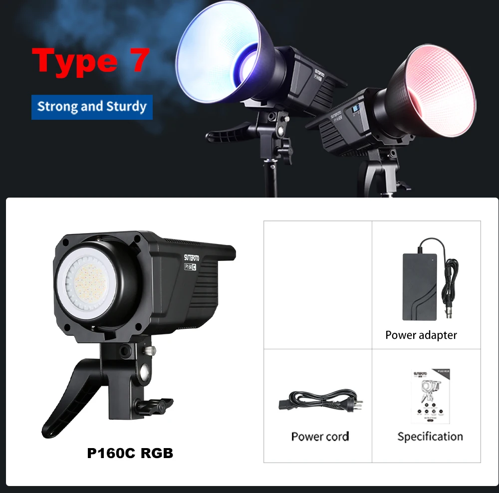 Sutefoto P160 RGB Bi-Color LED Video Light CRI96 TLCI 97 2800K-10000K CCT Adjustable with White/RGB Mode Continuous Lighting 6