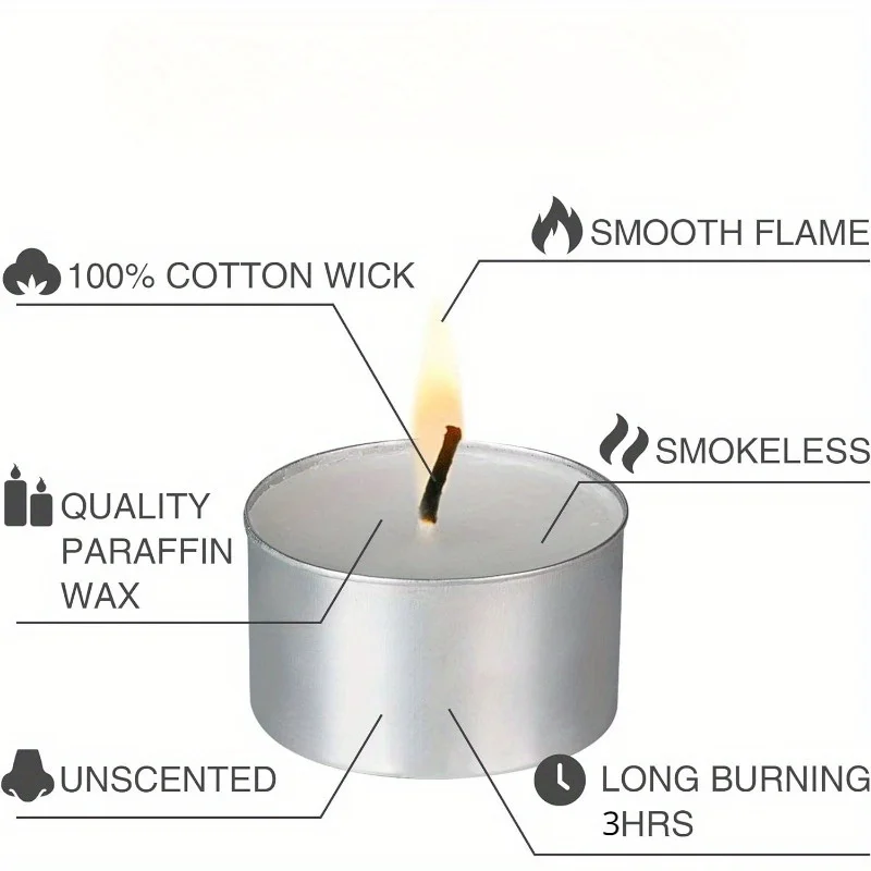 Unscented Tealight Candles , Smokeless Tea Light Candles, Votive Paraffin Candles with Cotton Wicks for Weddings, Home Decor