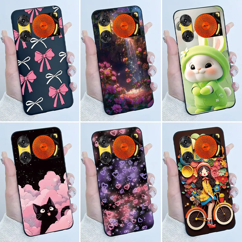 Cute Rabbit Black Silicone Phone Case, Soft TPU Cover