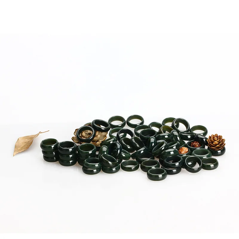 Natural hetian cyan jade jade ring, handmade sculpture simple jade ring, men party wedding jewelry gift rings for men