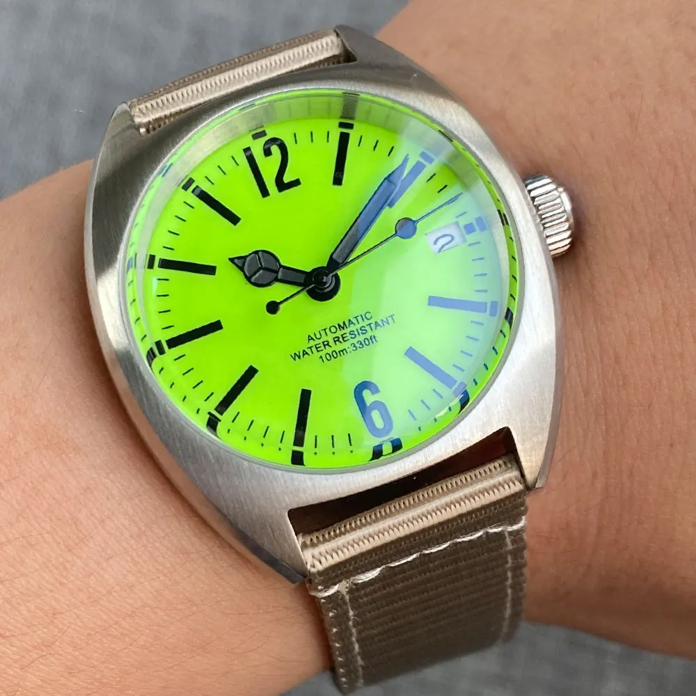 Tandorio 36Mm 20Atm Automatic Japan Nh35 Movement Full Luminous Green Dial Lume Men Watch Double Dome Ar Sapphire Glass