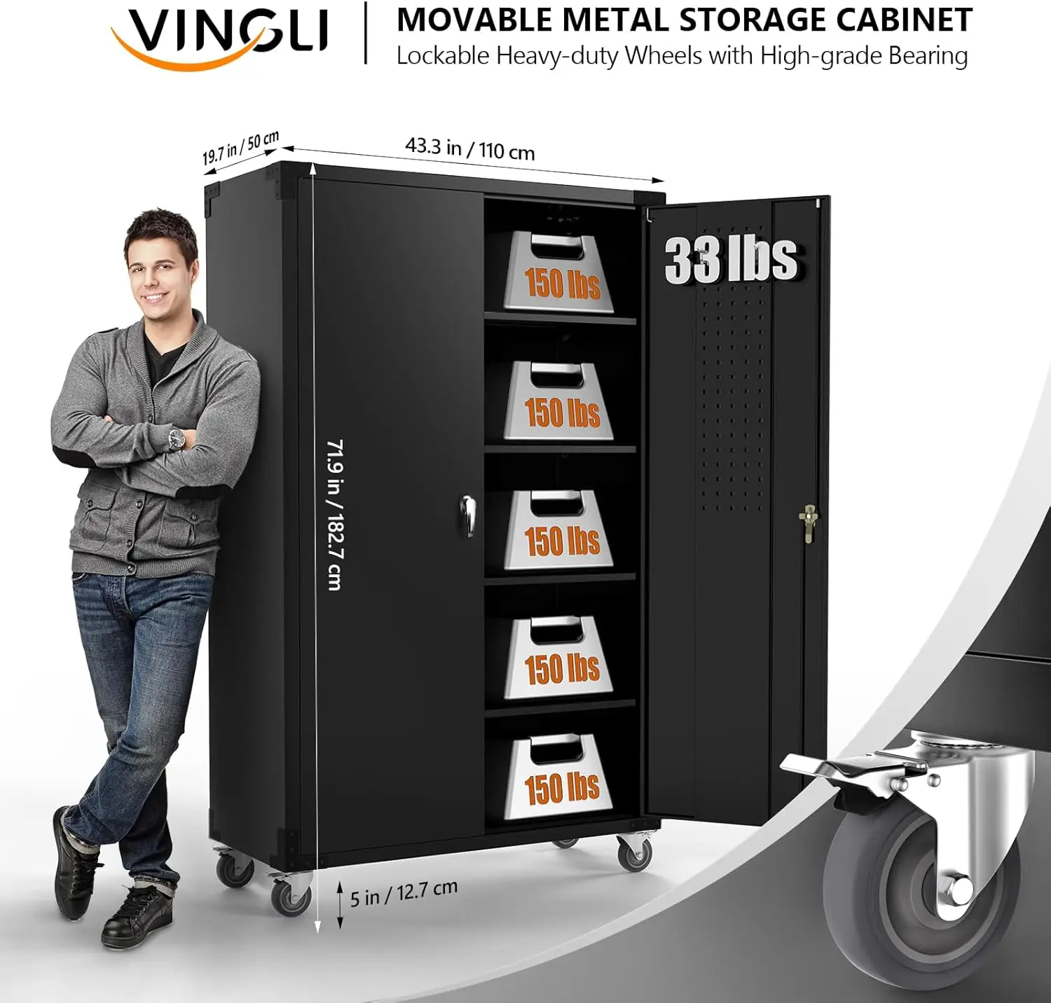 Upgraded Wide & Deep Garage Storage Cabinet, Metal Storage Cabinet w/Pegboards, Wheels, Locking Doors and Adjustable Shelves 3