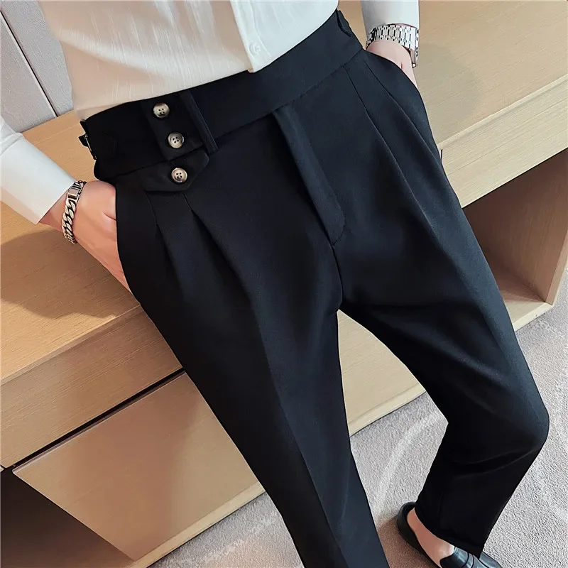 High Waist Men Suit Pants 2024 British Style Casual Dress Pants