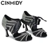 CINMIDY Ballroom Dance Shoes With Rhinestone Salsa Tango Shoes For Dancing High Heels Latin Dance Shoes Woman Indoor Sandals 4