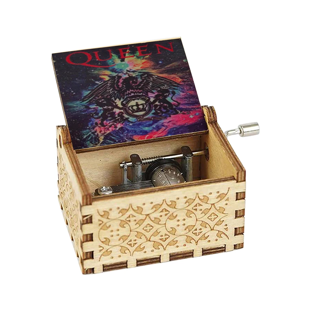 Happy Birthday Musical Ornaments Antique Wooden Engraved Hand Cranked Music Box Gifts for Girlfriend Women Wife Girls