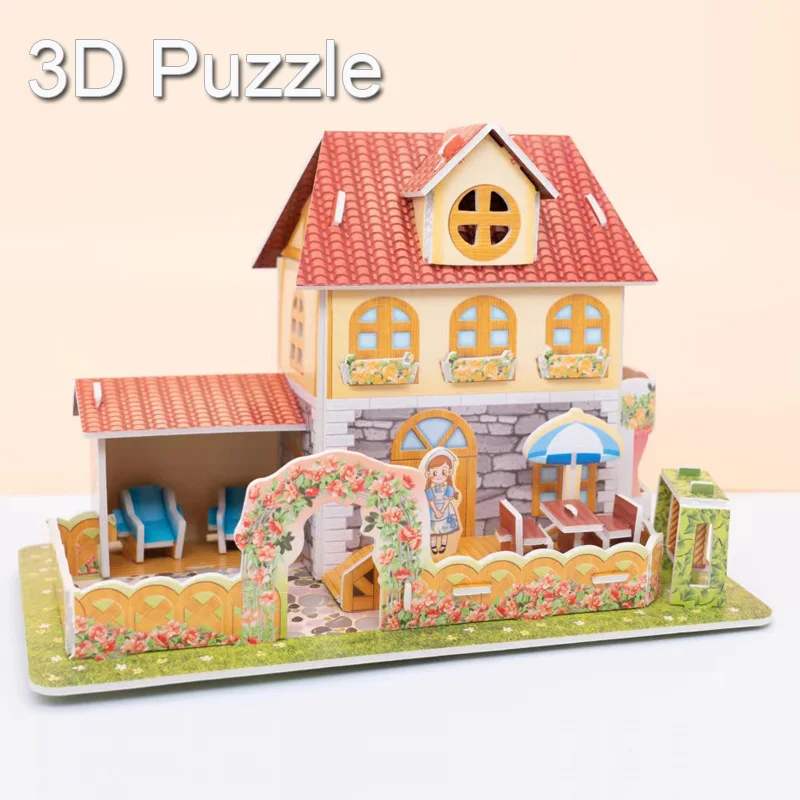 3D DIY Paper Card Puzzle Villas House Building Model Kids Handmade ...