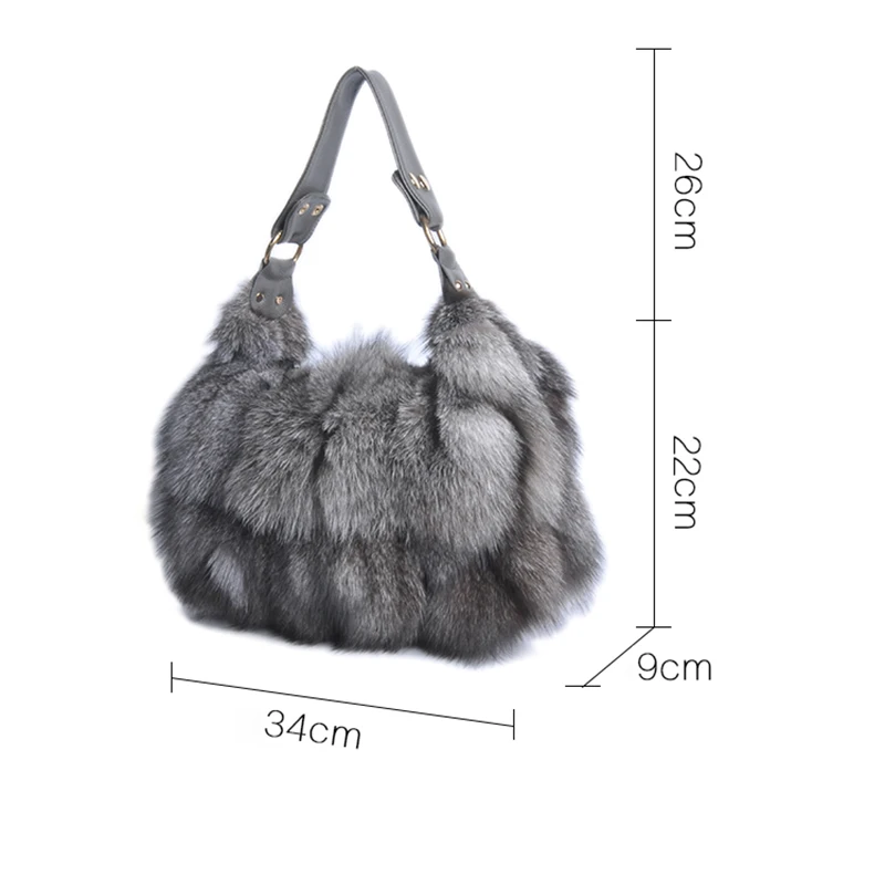 Women Winter Real Fox Fur Handbag Luxury Genuine Fur  Party Bag Tote Designer High Quality Real Silver Fox Fur Handbags Female 2