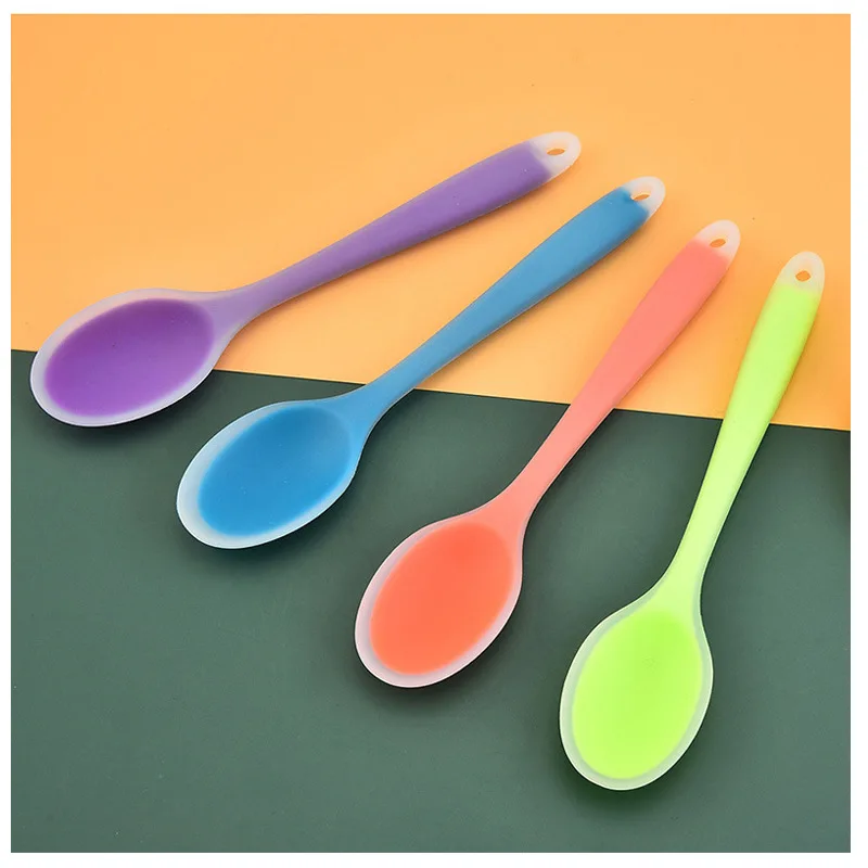 Juego de 2 cucharas de silicona verde azulado para encimera de cocina,  resistente al calor, fácil de limpiar, soporte para cucharas de cocina 