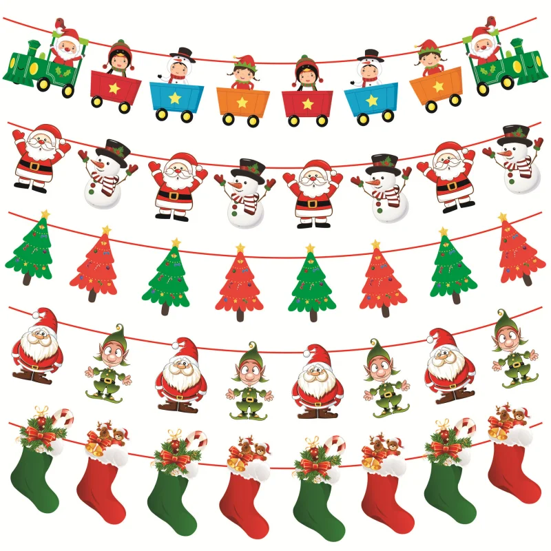 

3m Christmas Banners Paper Pull Flag Santa Elk Tree Hanging Flag Bunting Garland Birthday Wedding Party Decoration For Home 2022