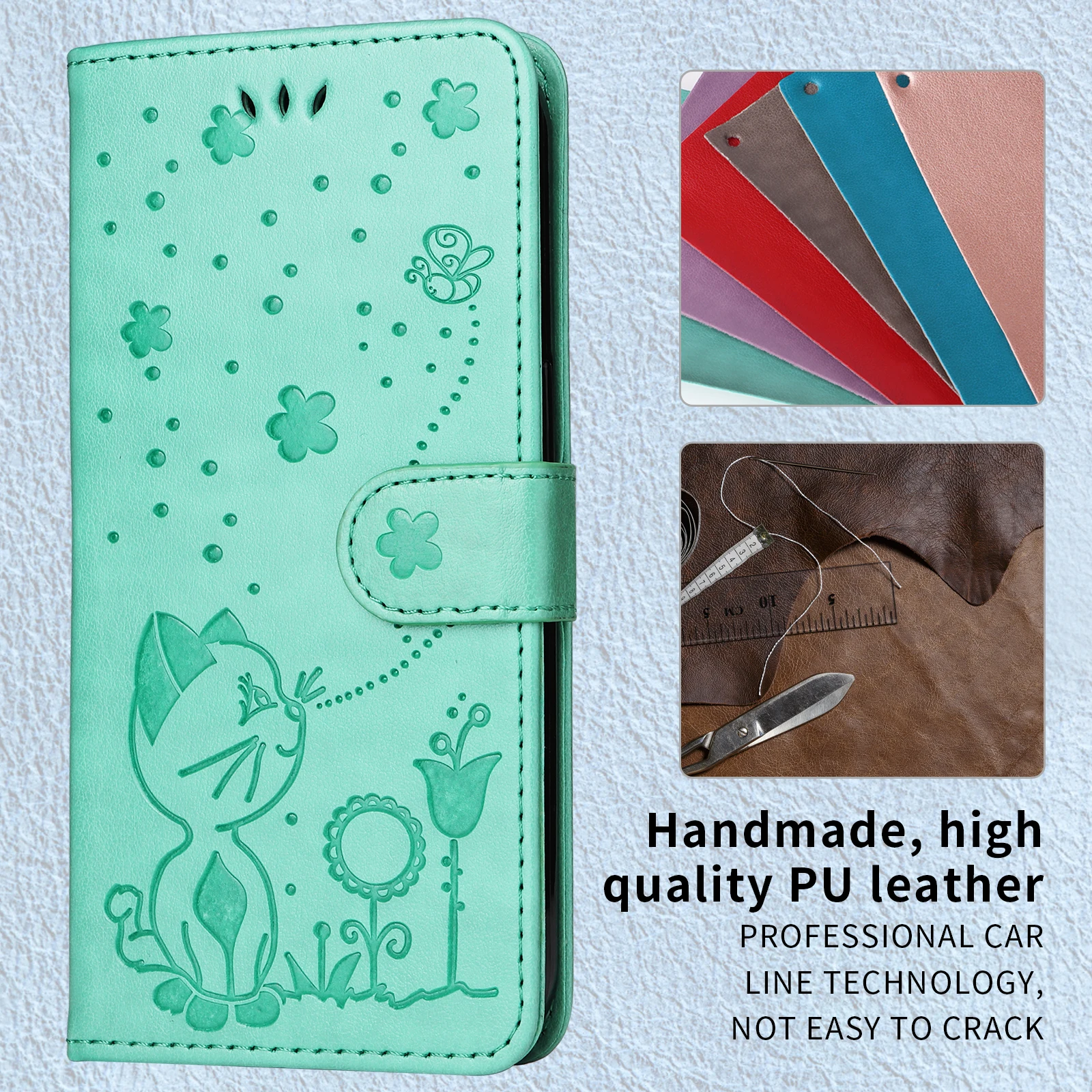 Magnetic Leather Phone Case with Flip Card Slot and Wallet Feature