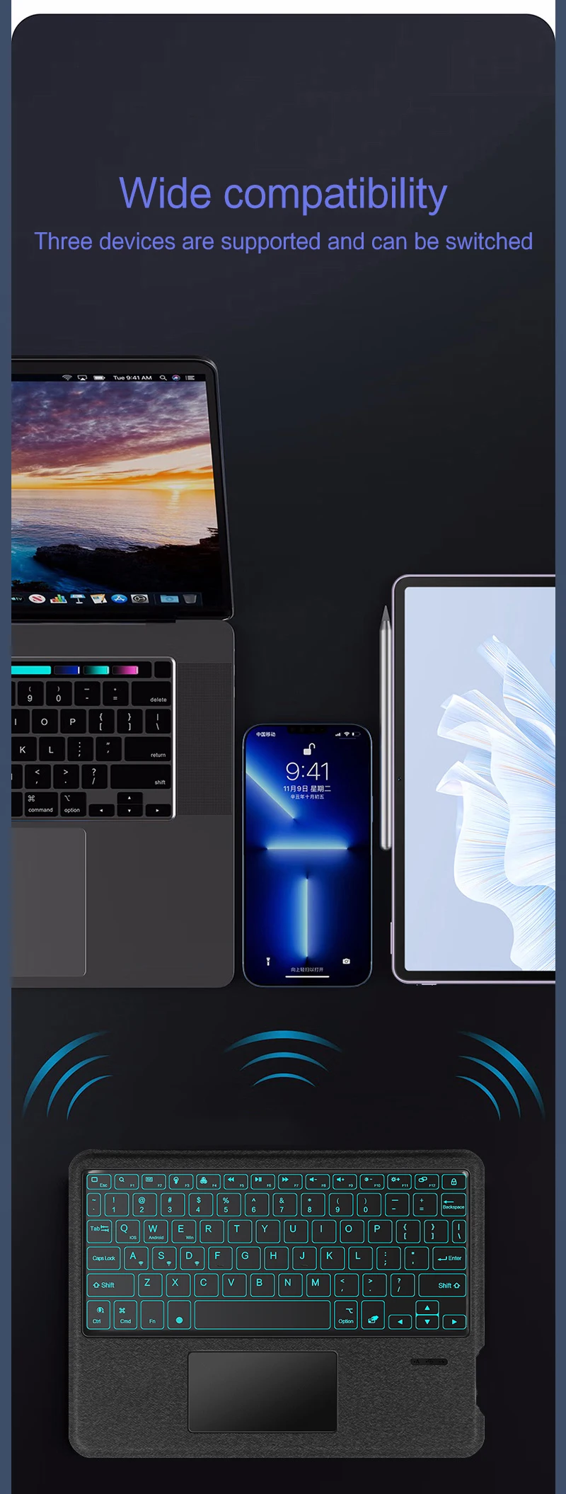 Capa de Teclado Removível para Huawei MatePad