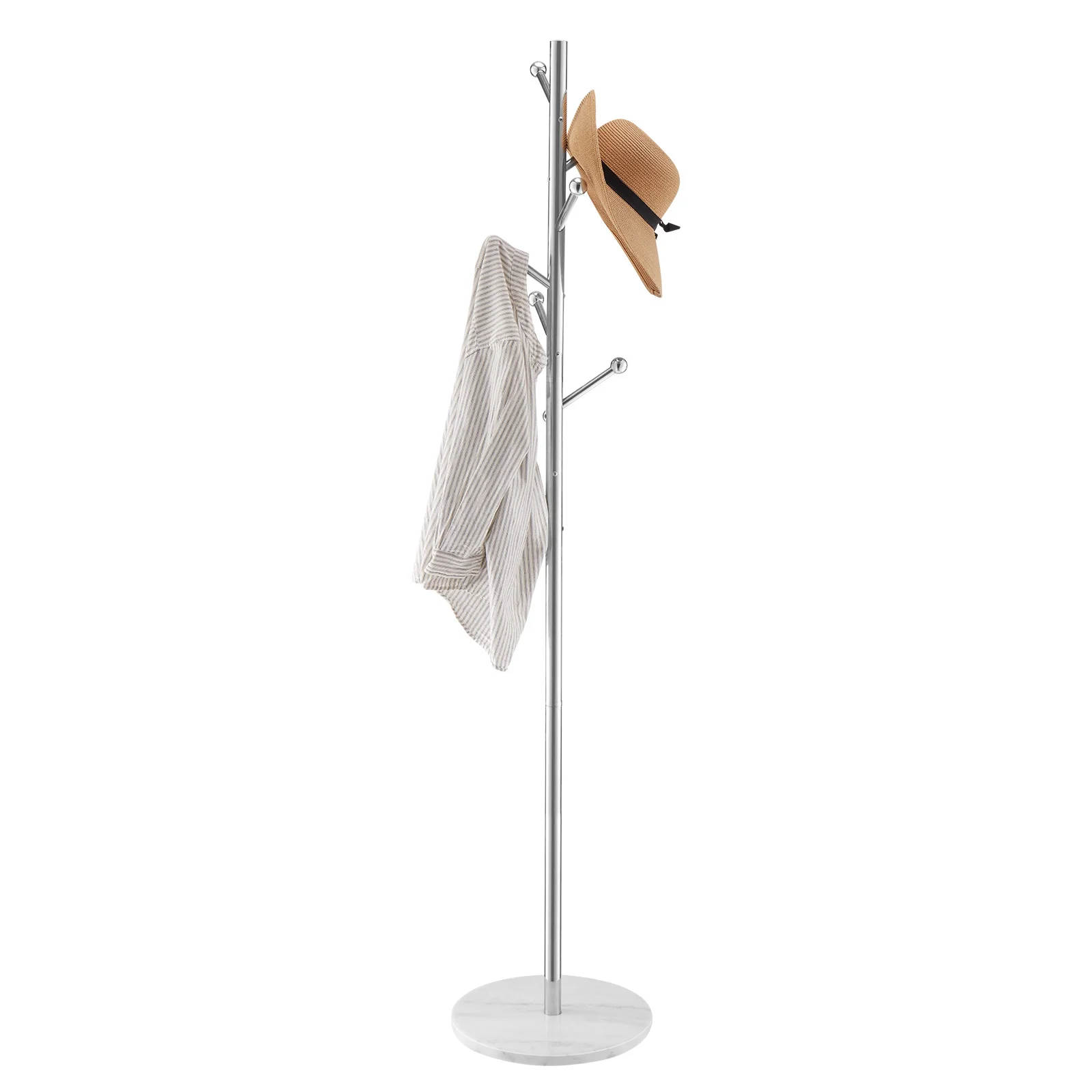 SucceBuy Coat Rack Freestanding Coats Rack Stand with Stable Marble Base & 8 Hooks Modern Clothes Hanger for Coats Hats Bags