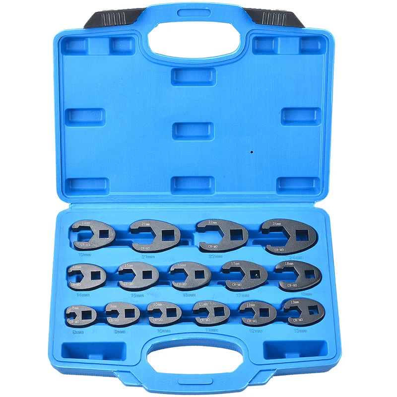15Pcs Crowfoot Flare Nut Wrench Set Metric Tool Kit For 3/8''& 1/2
