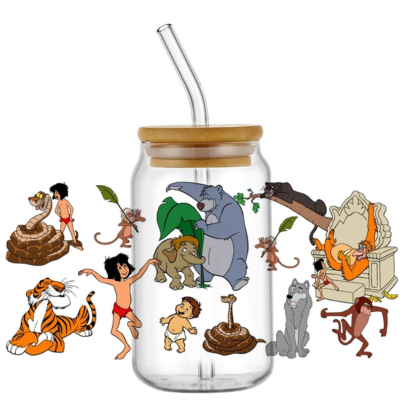 Miniso Cartoon Tarzan 3D Decal Cup Washable Transfer Sticker DIY 16oz Libbey Glasses UV DTF Cup Wrap