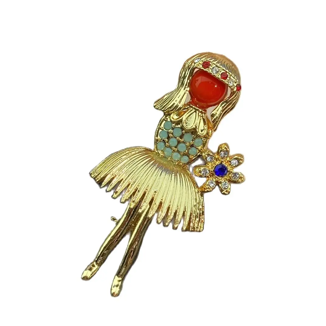 

Medieval vintage genuine gold electroplated agate Czech diamond inlaid with small and exquisite fashion couple brooch