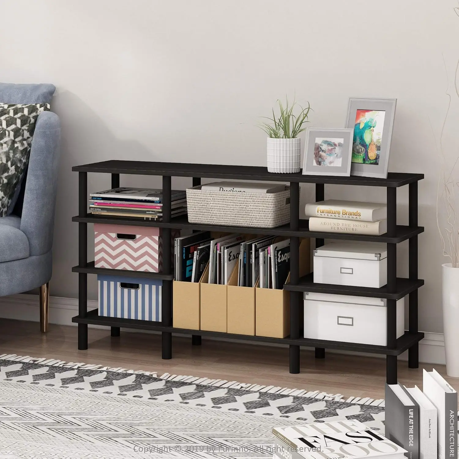 Turn-N-Tube 4-Tier Multipurpose Wide Shelf TV Stand, Espresso/Black